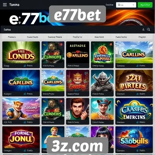 Variedade de jogos disponíveis na plataforma e77bet